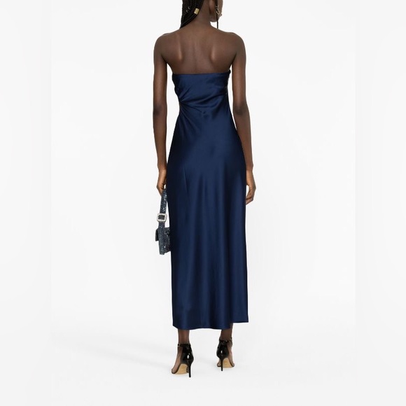 Reformation Nevaeh strapless satin navy blue dress - Picture 3 of 16